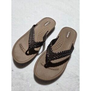 Okabashi Baha Bronze Braided Strap Flip Flops Size M / L  Arch Support Comfort